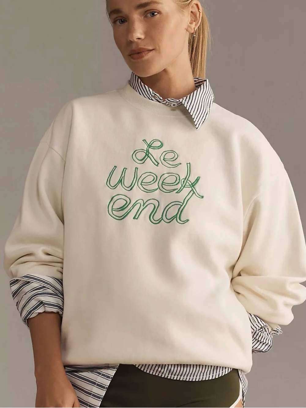 Clare V. Women’s Le Weekend Cotton Crewneck Sweatshirt Size Large
